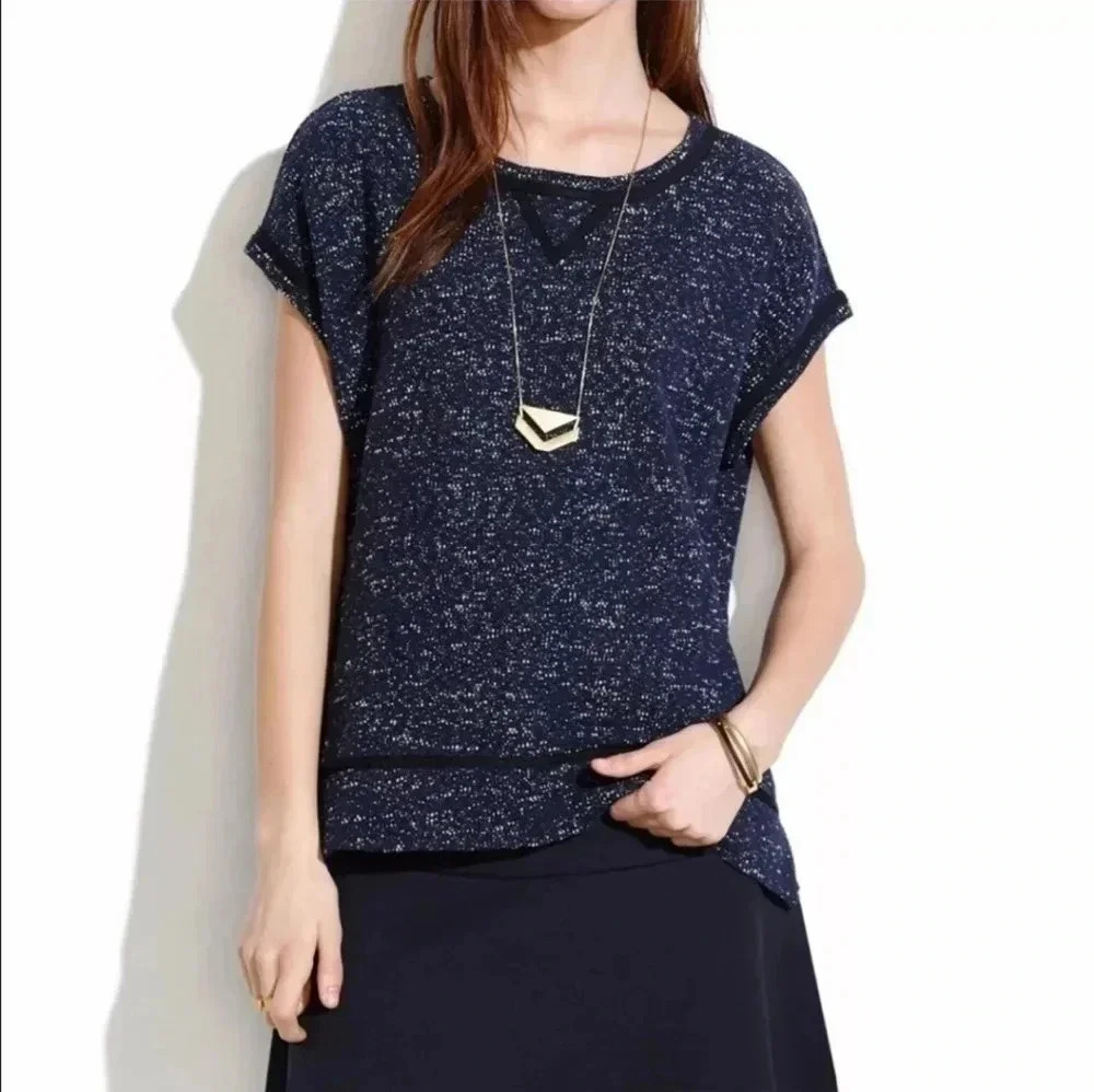 MADEWELL Nightsky Short Sleeve Textured Blue Slightly Oversized Sweatshirt(M)